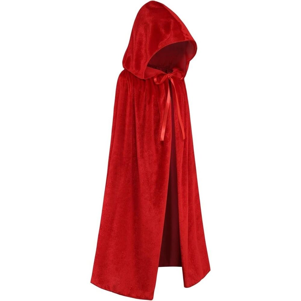 Velvet Cloak with Hood for Cosplay - Kids': LARGE/39 inch for 8-16 yrs old - RED